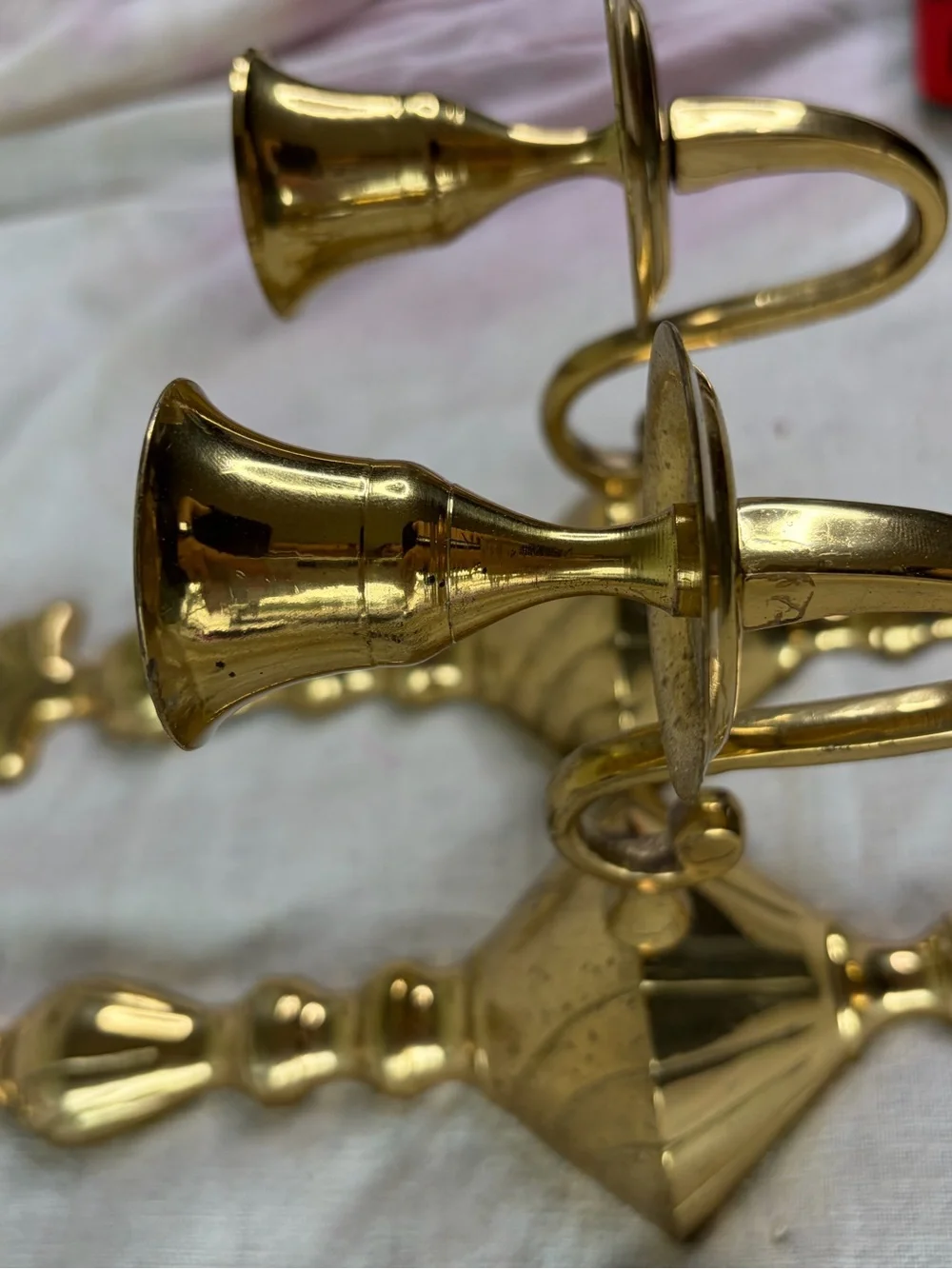 Polished Brass Wall Candle Sconces - Pair